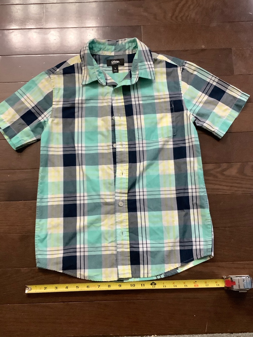 urban pipeline Mint, Navy & Yellow Plaid Short-Sleeve Button-Up Shirt